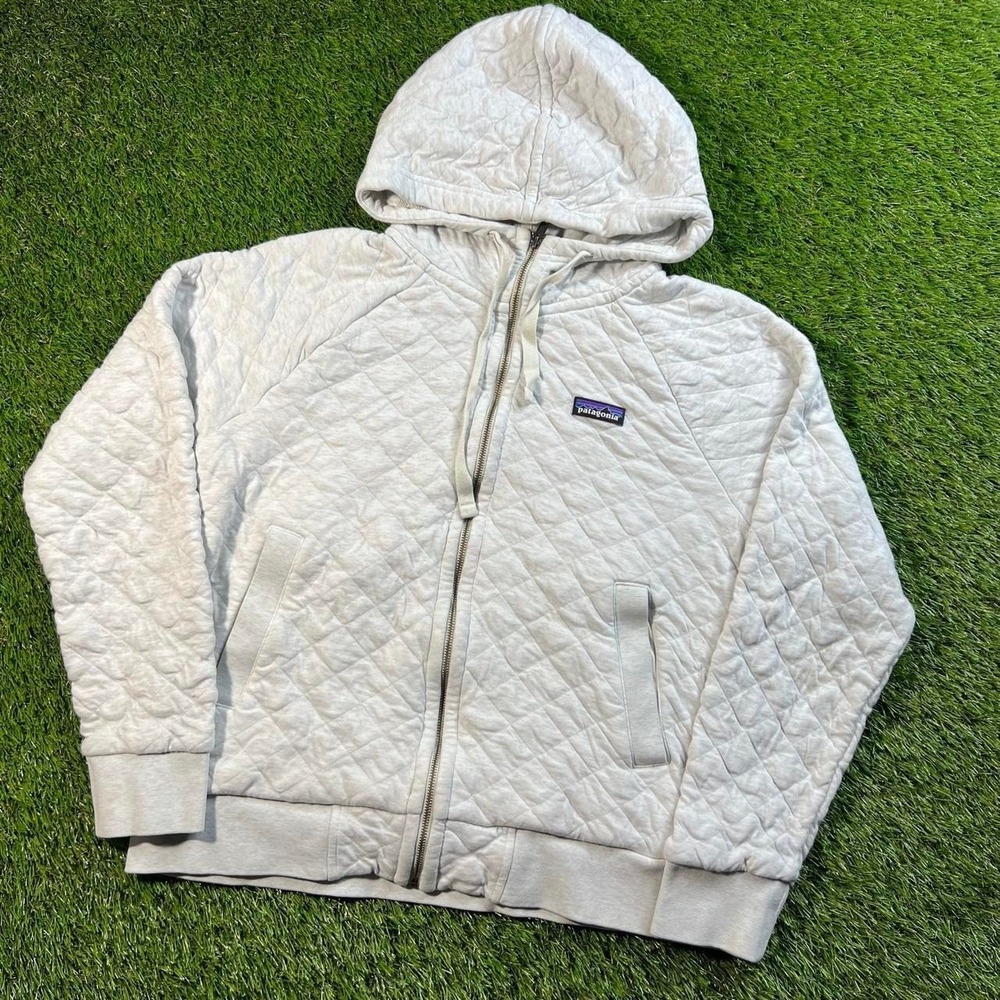 Patagonia Organic Cotton Quilt Full Zip Hoodie Womens Small White Quilted Jacket
